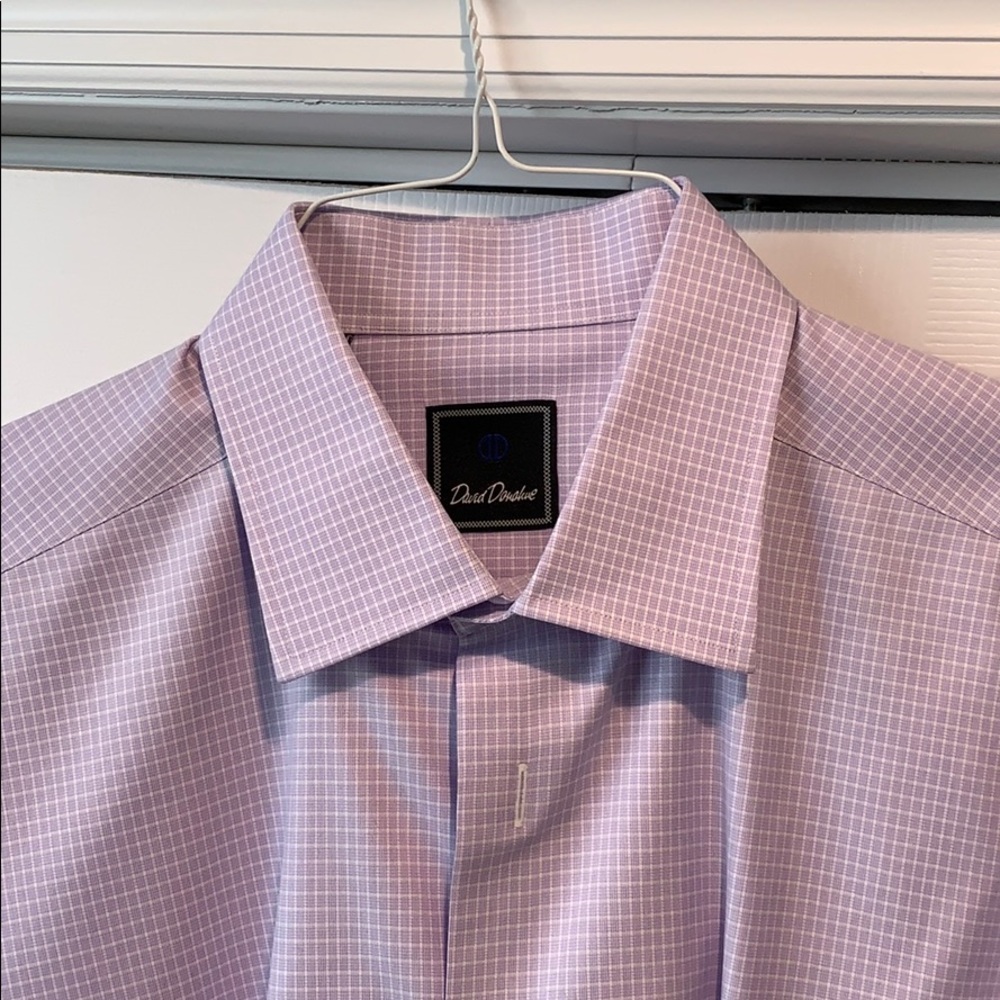David Donahue Lilac Micro-check Dress Shirt